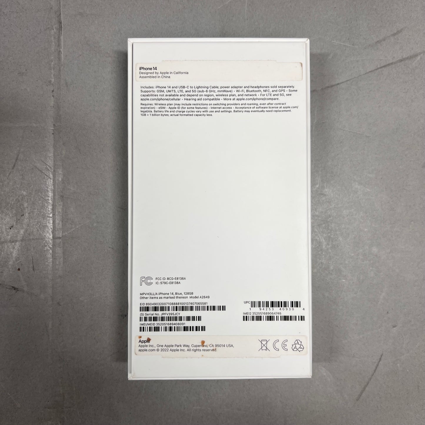 Unlocked Apple iPhone 14 128GB Blue MPVH3LL/A 18.6.2