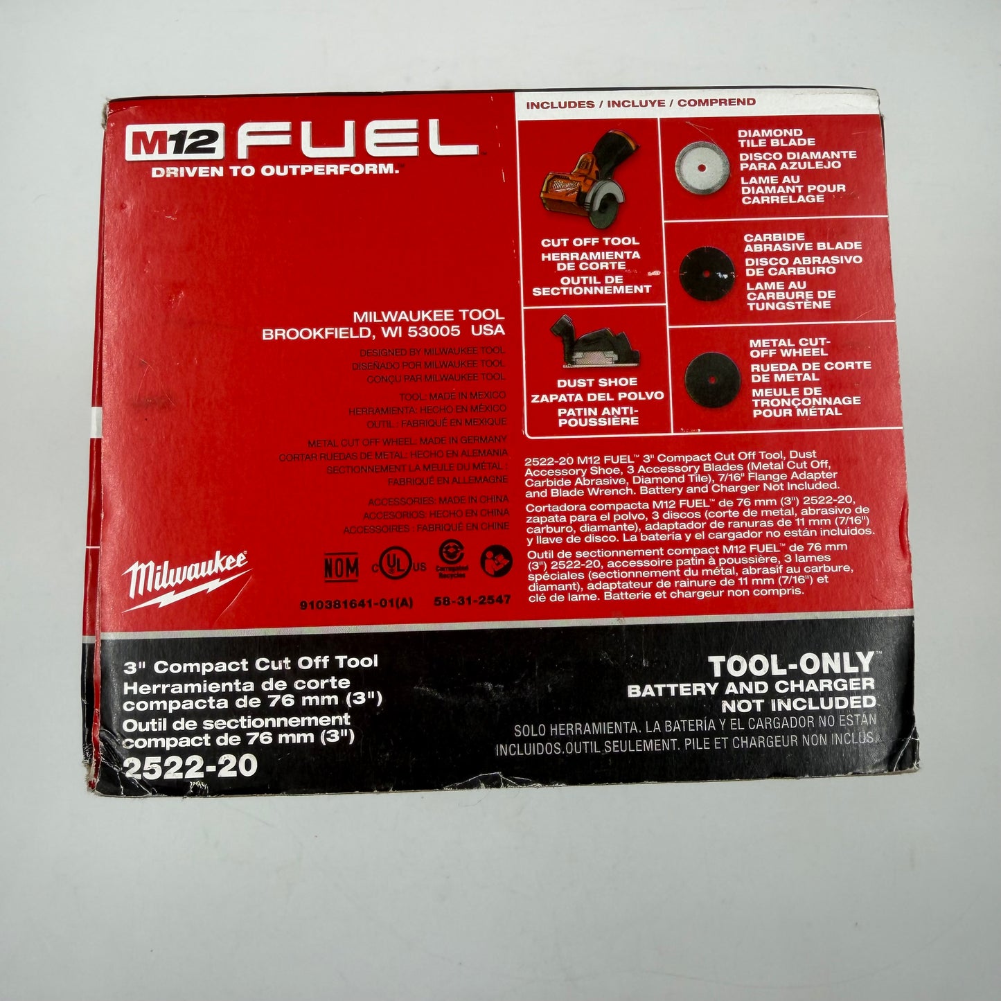 New Milwaukee 2522-20 M12 12V 3" Compact Cut Off Tool