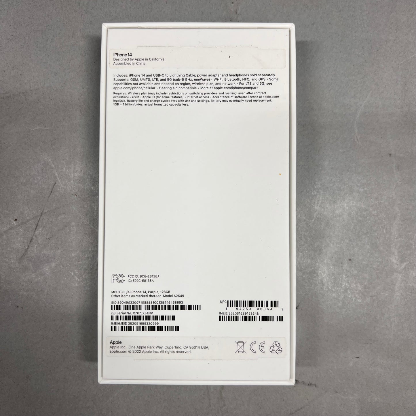 Unlocked Apple iPhone 14 128GB Purple MPUX3LL/A