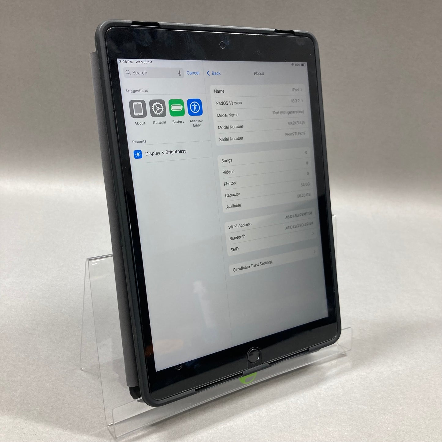 WiFi Only Apple iPad 9th Gen 16GB SPACE GRAY MK2K3LL/A