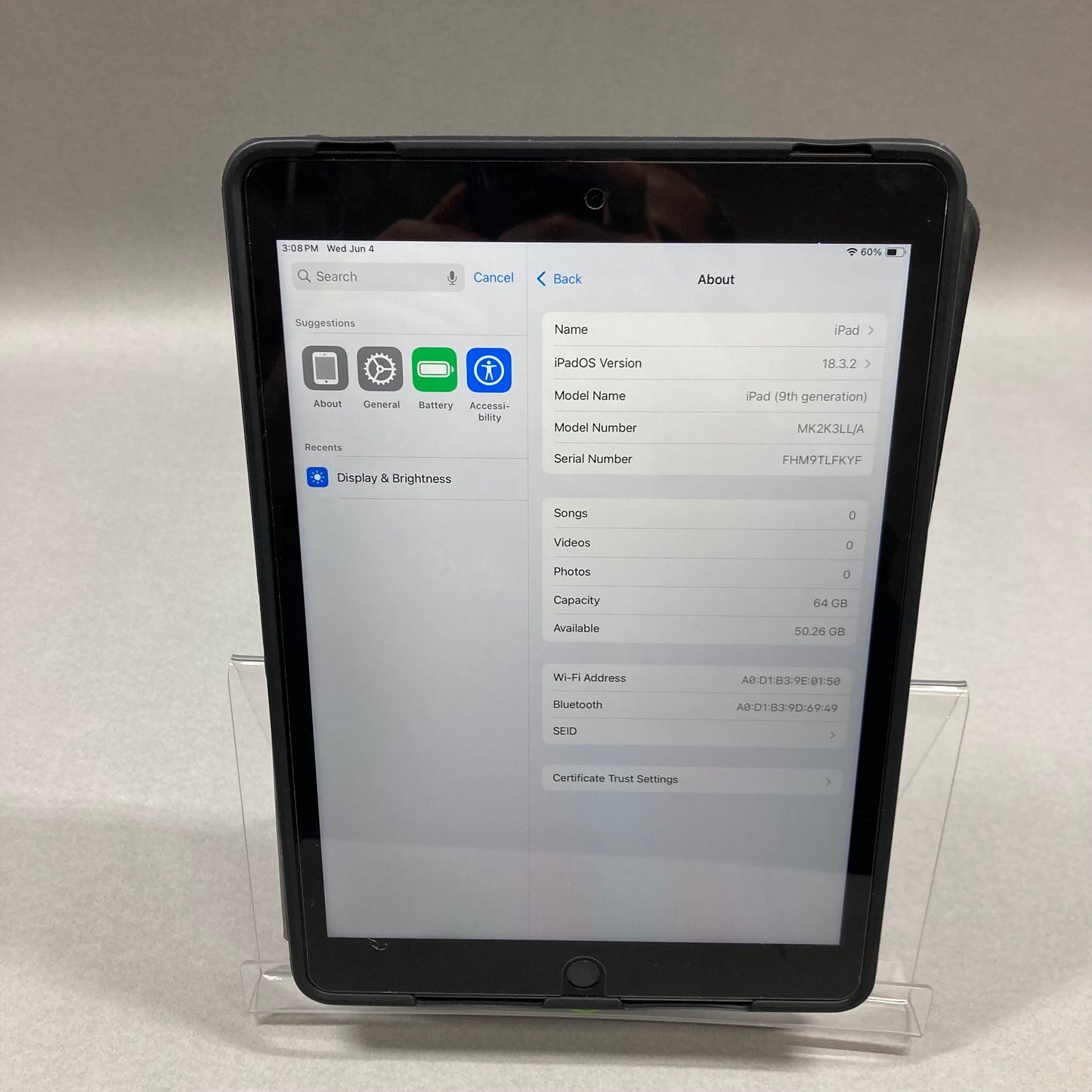 WiFi Only Apple iPad 9th Gen 16GB SPACE GRAY MK2K3LL/A