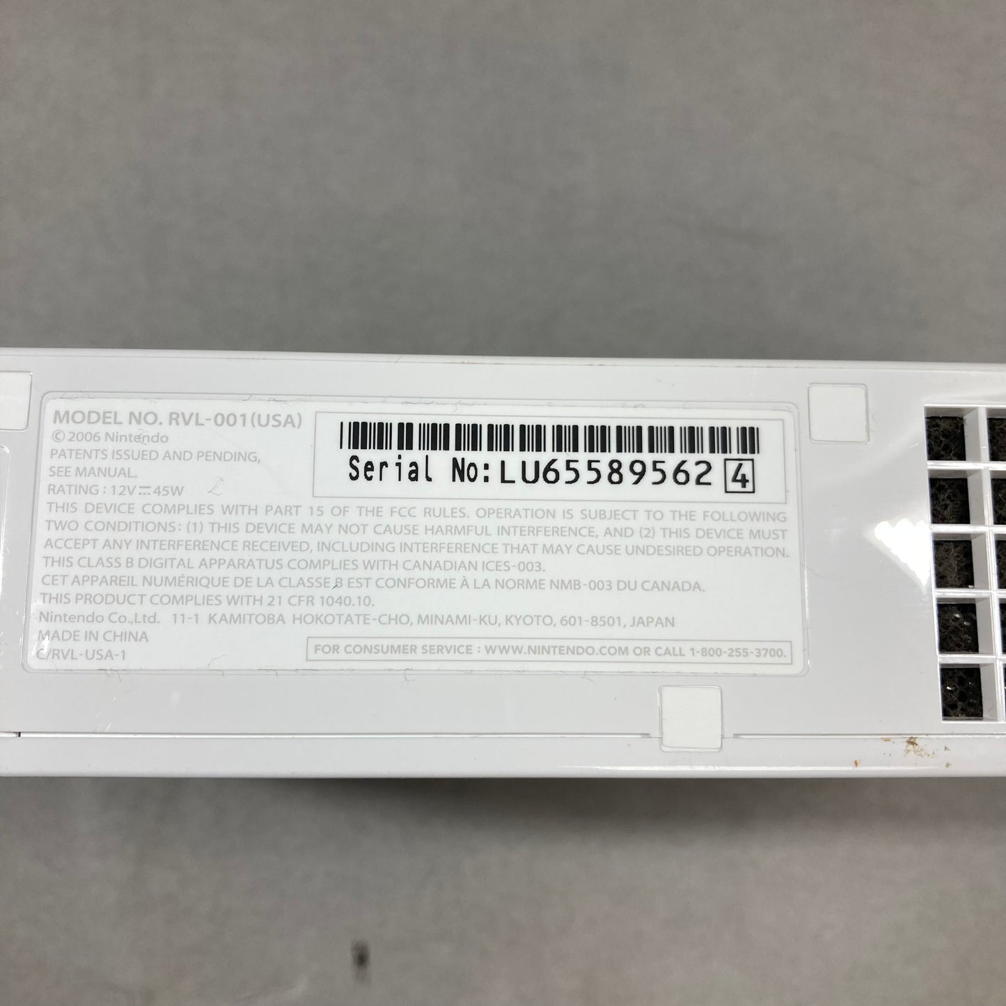 Nintendo Wii Video Game Console RVL-001 White