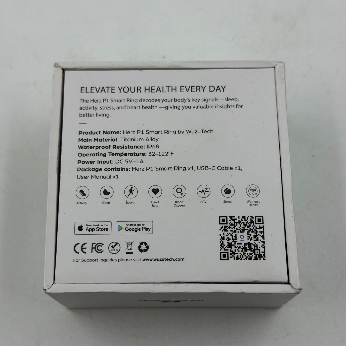 WUZUTECH Herz P1 Smart Ring Midnight Black Size 11