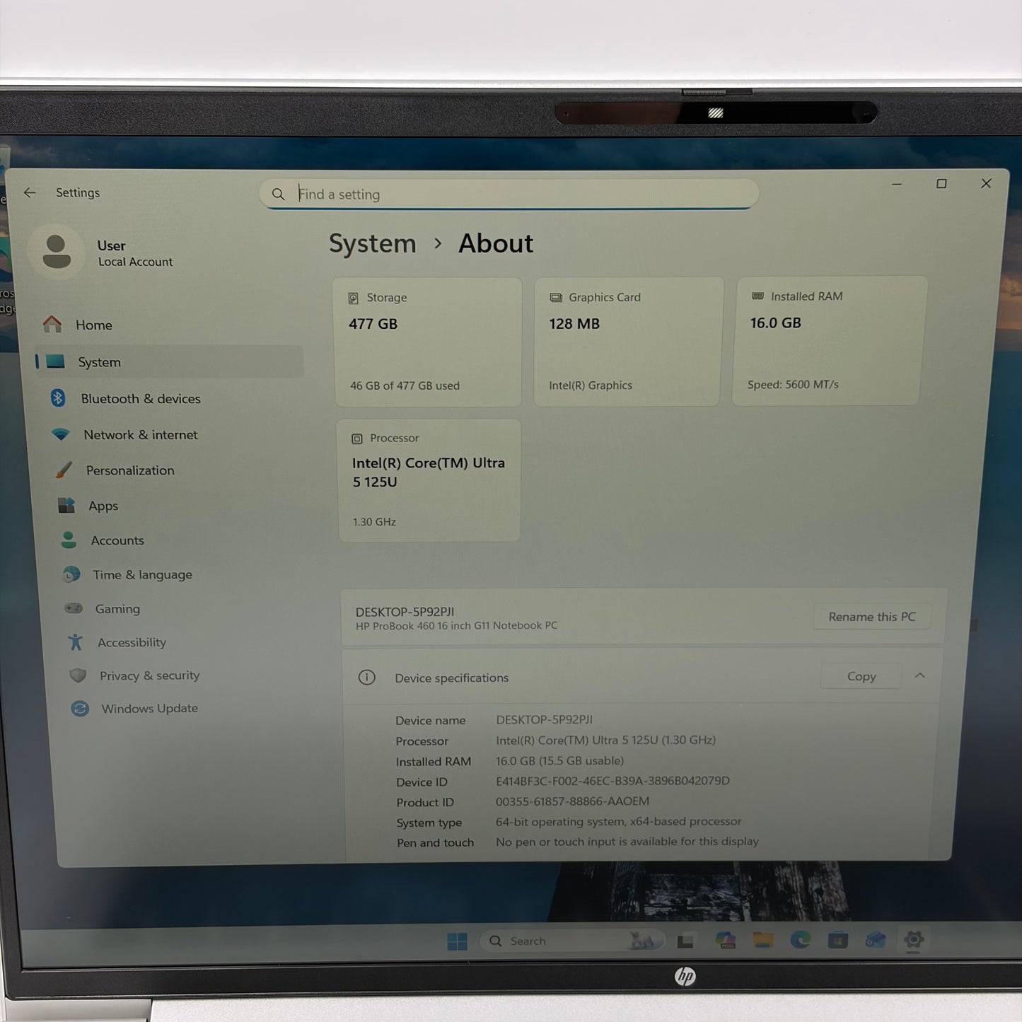 HP ProBook 460 G11 16" Core Ultra 5 125U 1.3GHz 16GB RAM 512GB SSD