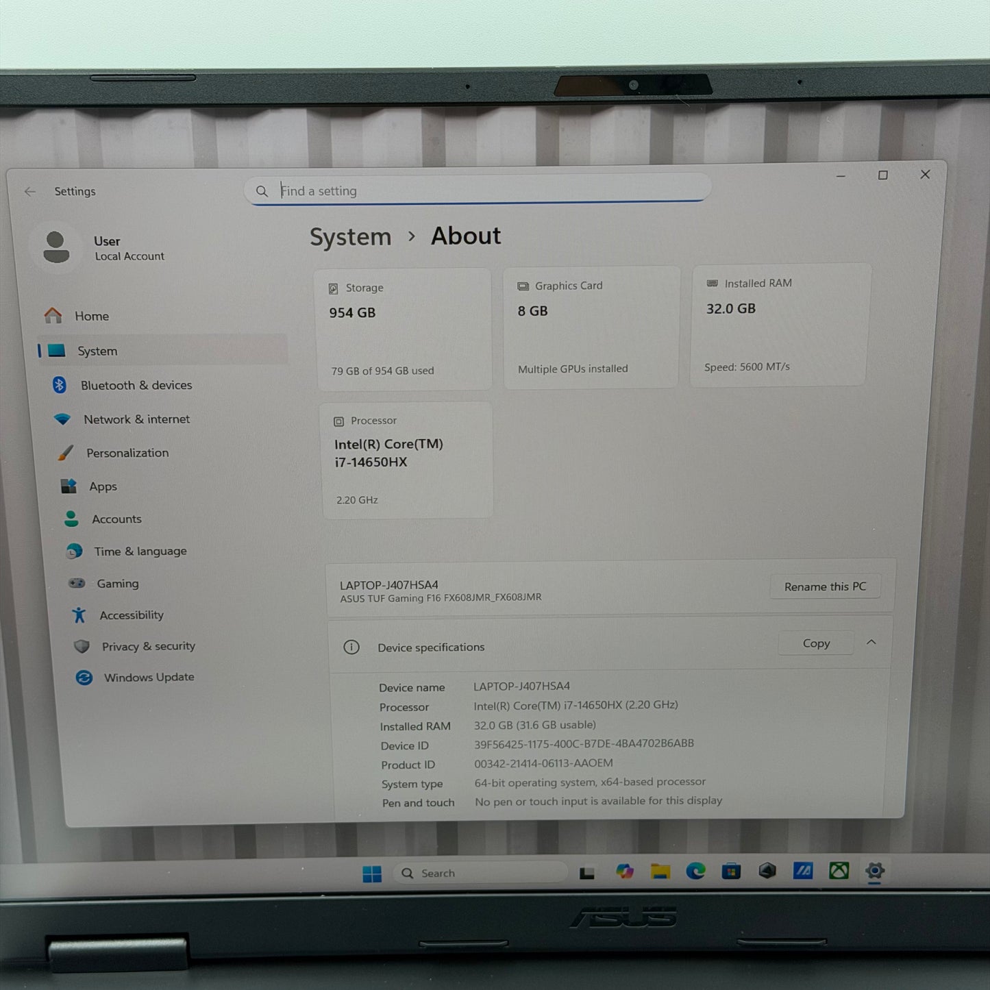 Asus TUF FX608JMR 16" Core i7-14650HX 2.20GHz 32GB RAM 1TB SSD GeForce RTX 5060