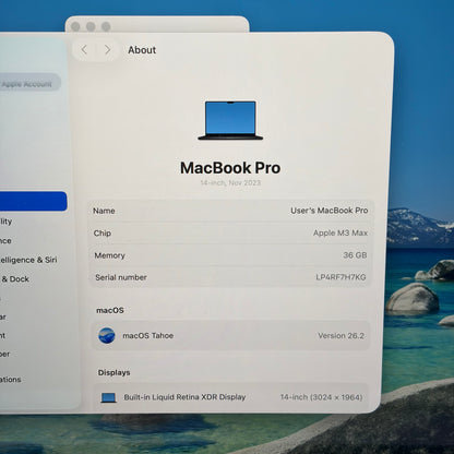 2023 Apple MacBook Pro 14" M3 Max 30C GPU 4.0GHz 36GB RAM 1TB SSD