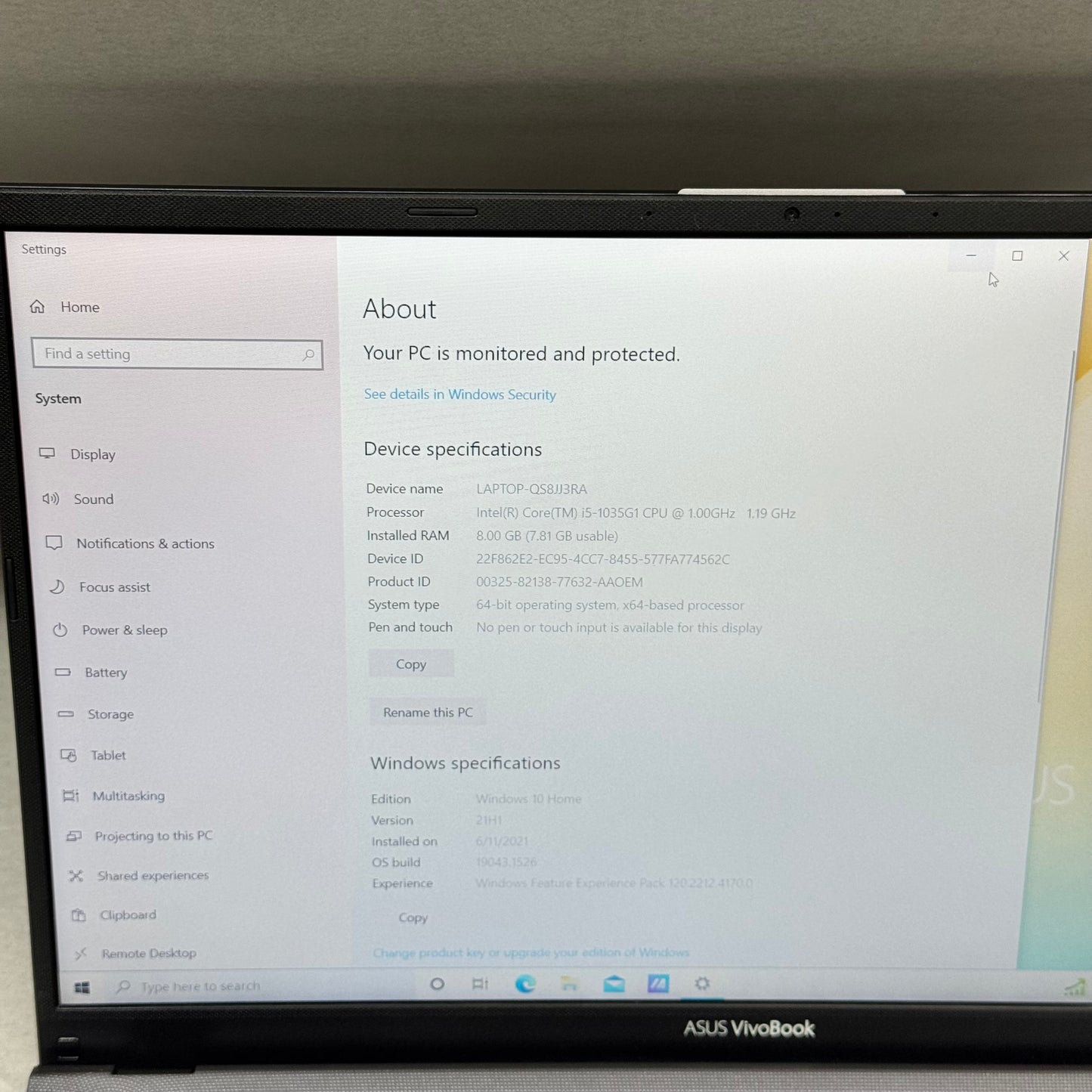 ASUS VivoBook 15 F512J 15.6" Core i5-1035G1 1.19GHz 8GB RAM 512GB SSD