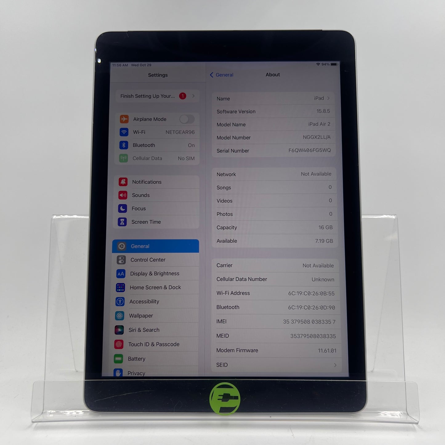 Unlocked Apple iPad Air 2nd Gen 16GB Space Gray NGGX2LL/A