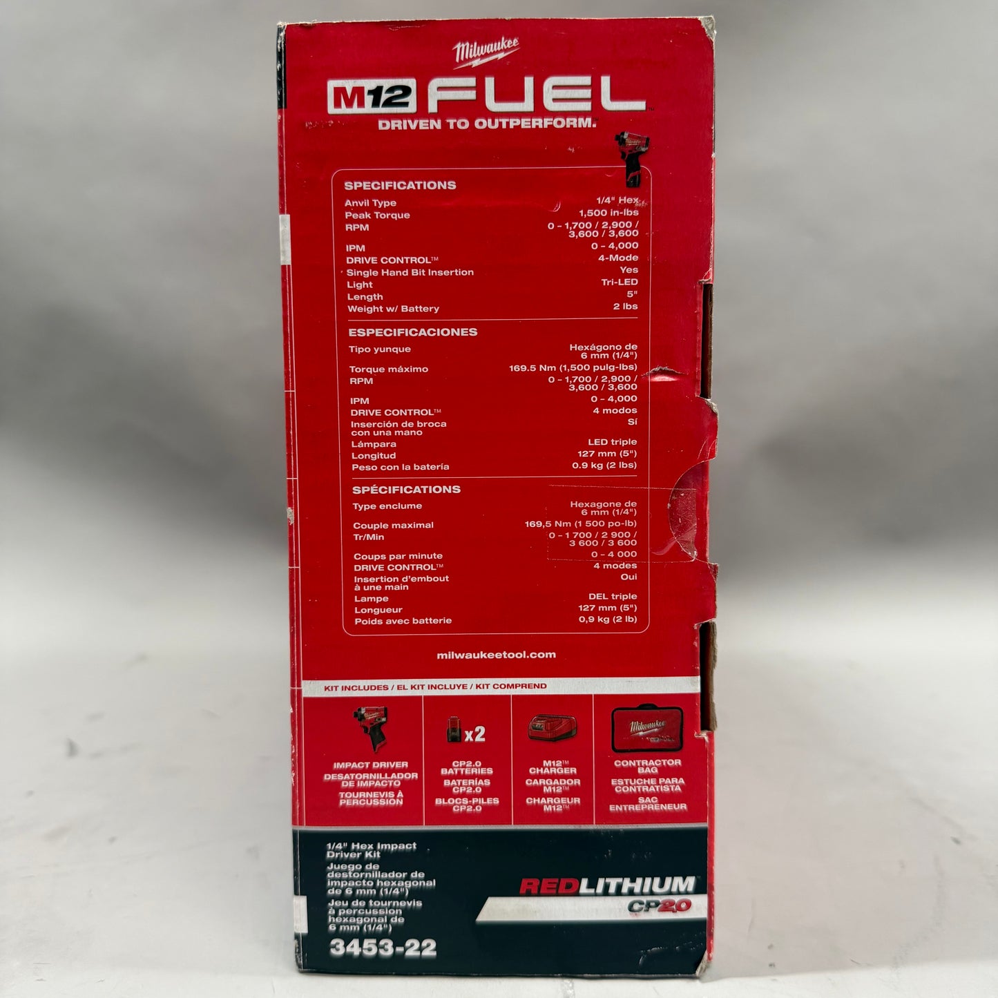 Milwaukee 3453-22 M12 12V 1/4" Hex Impact Driver Kit "New"