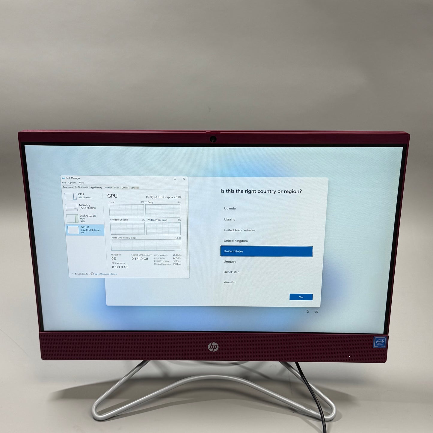 HP AIO 22-C0083W 21.5" Celeron G4900T 2.90GHz 4GB RAM 1TB HDD Intel UHD Graphics