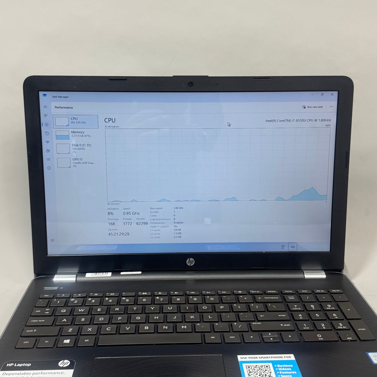 HP Laptop 15-BS193OD 15.6" Core i7-8550U 1.8GHz 8GB RAM 256GB SSD