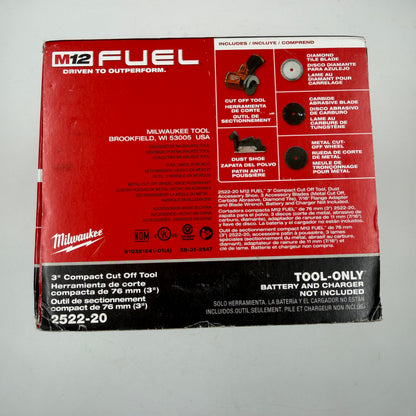 New Milwaukee 2522-20 M12 12V 3" Compact Cut Off Tool