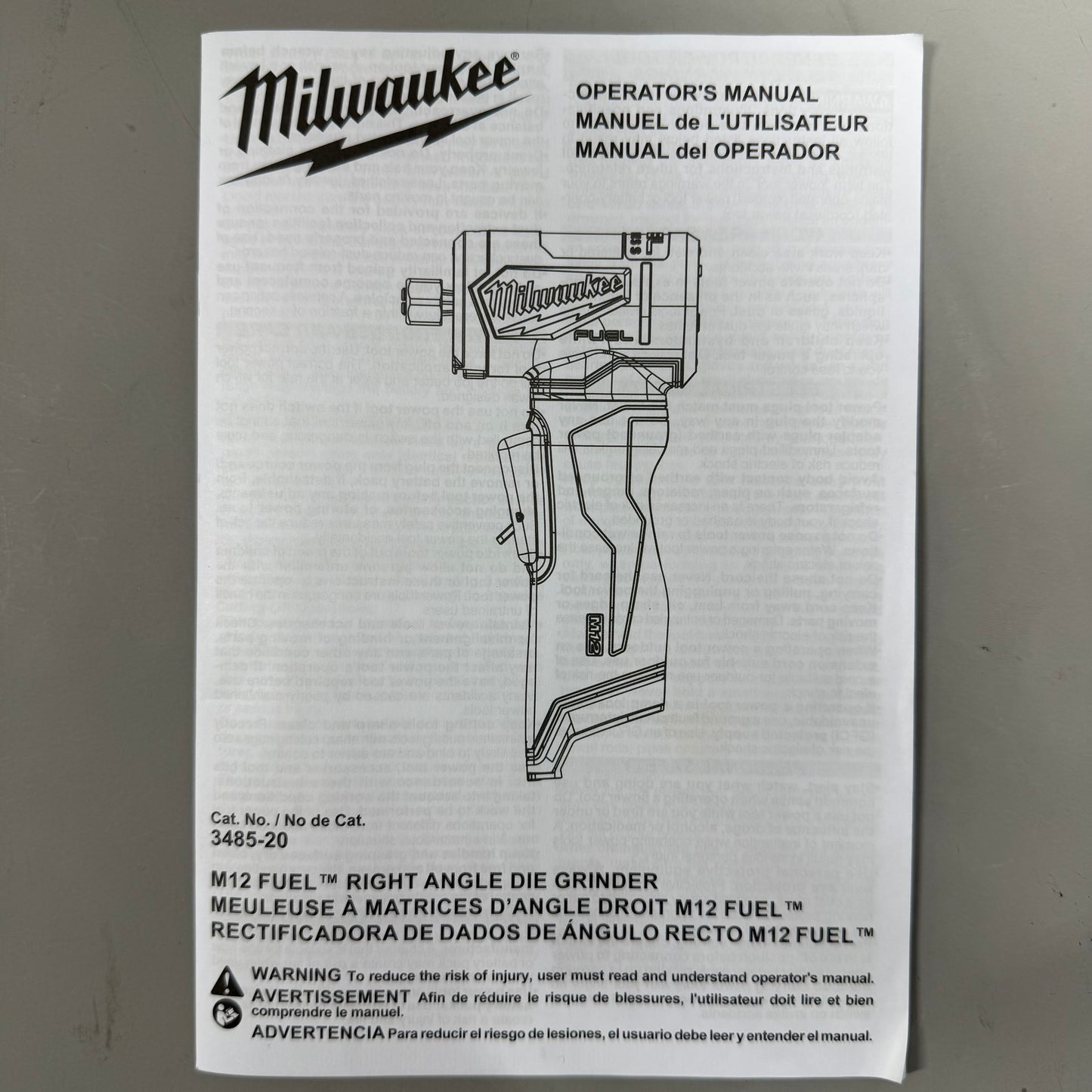 New Milwaukee 3485-20 M12 12V Right Angle Die Grinder