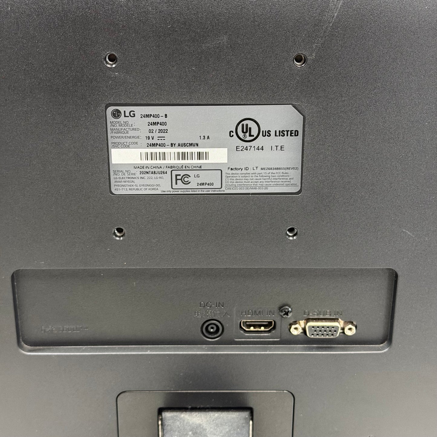 LG 24" 24MP400 FHD LCD IPS Business Monitor