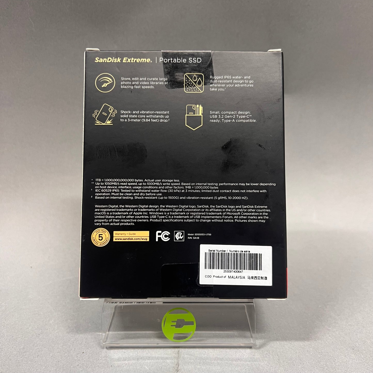 New SanDisk Extreme 2TB Portable SSD Wired P001-004915-AW25