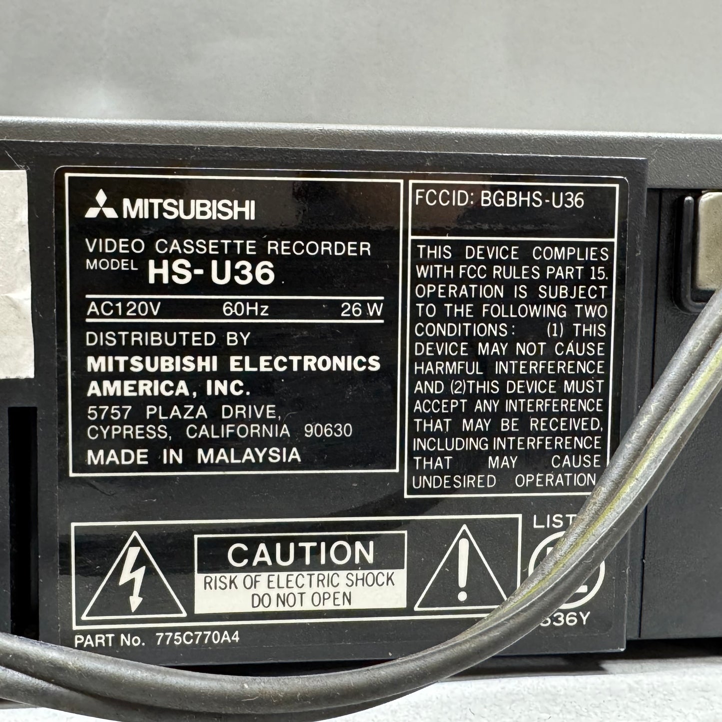 Mitubishi HS-U36  Video Cassette Recorder