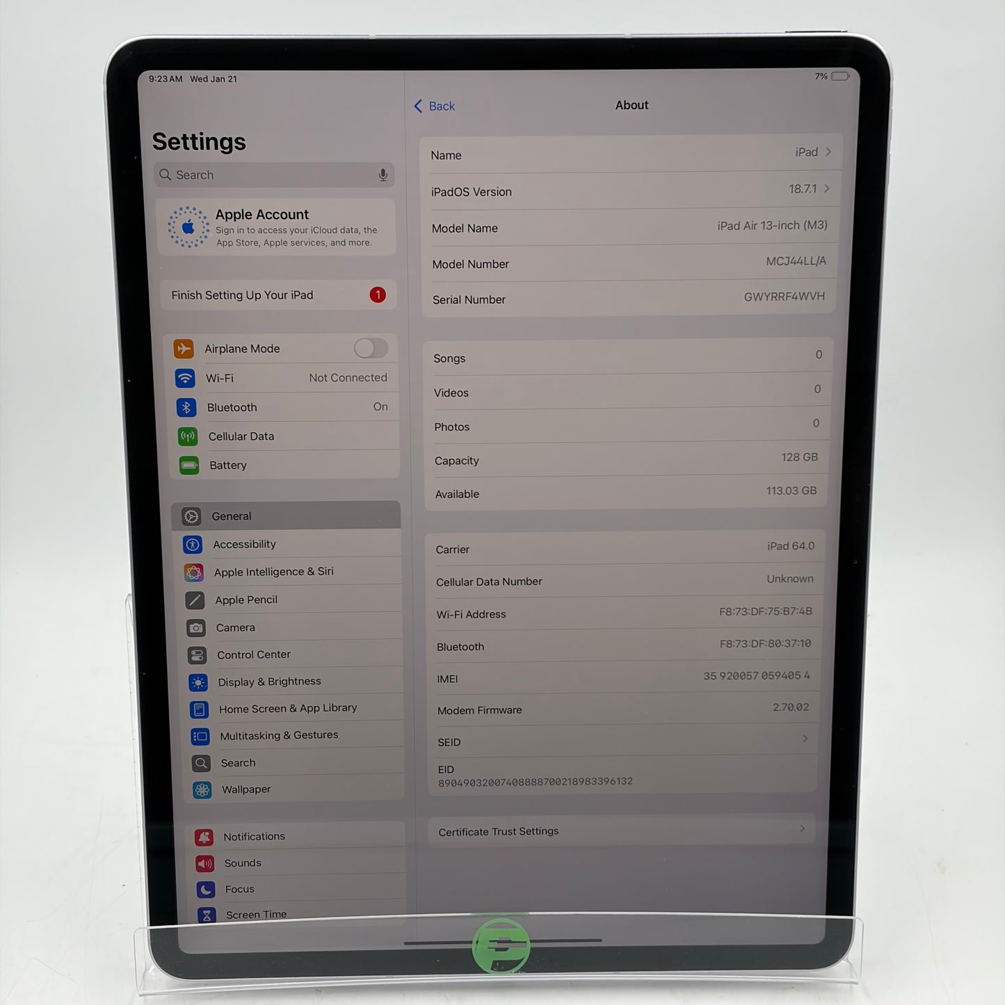 Unlocked Apple iPad Air 13" M3 128GB Purple MCJ44LL/A