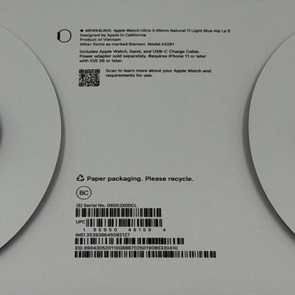 Unlocked Apple Watch Ultra 3 49MM Natural Titanium Blue Alpine Loop MEWK4LW/A