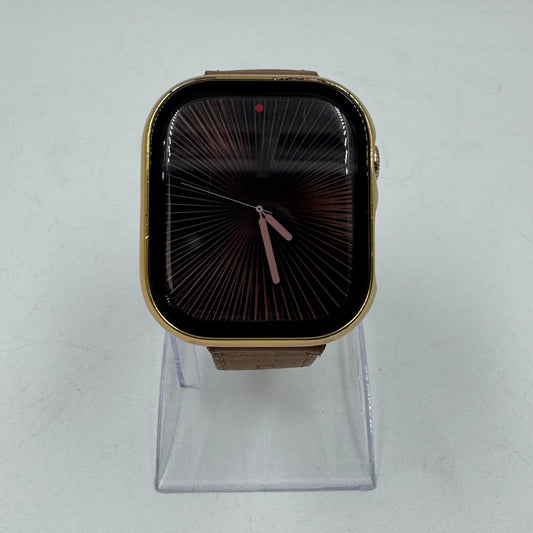 Unlocked Apple Watch Series 10 46MM Gold Titanium Brown Leather Band MWYX3LW/A