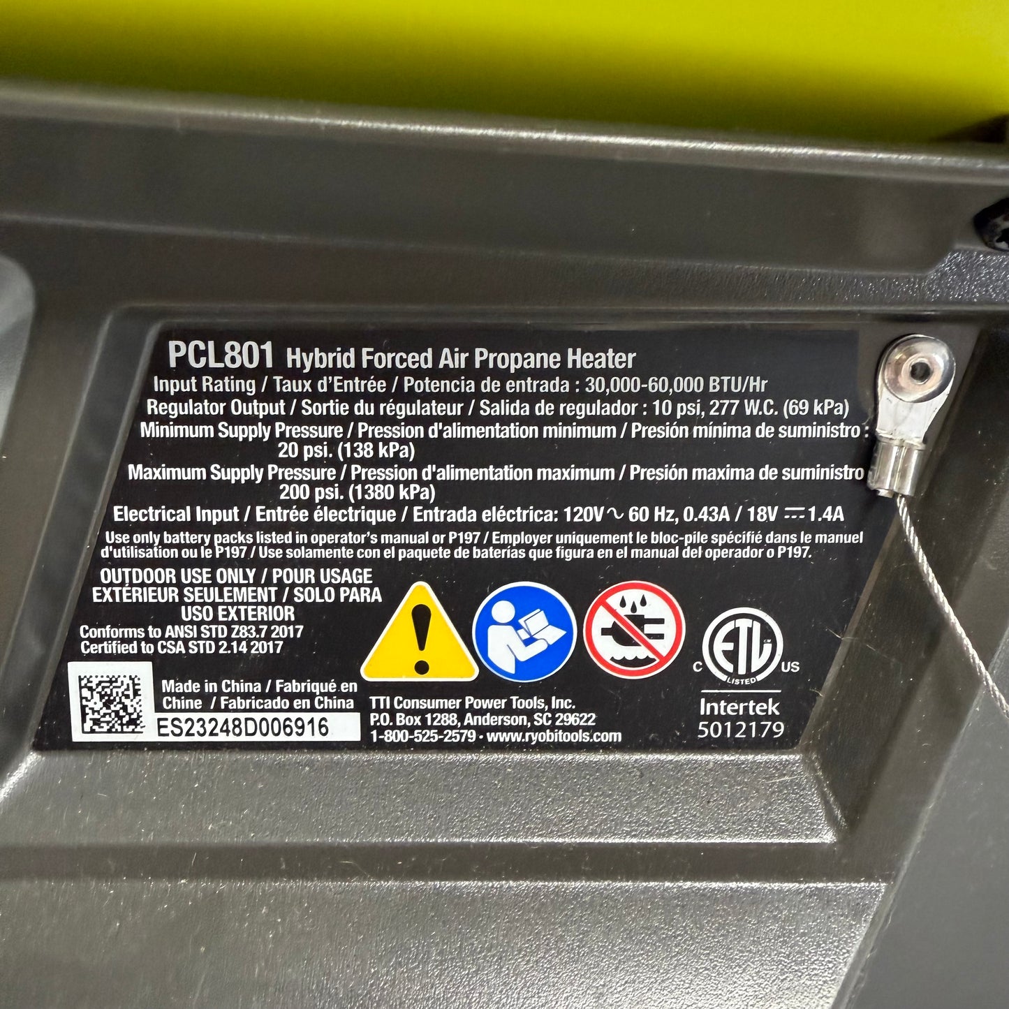 Ryobi PCL801 18V Forced Air Propane Heater