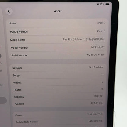 Unlocked Apple iPad Pro 12.9" 6th Gen 256GB Silver MP613LL/A