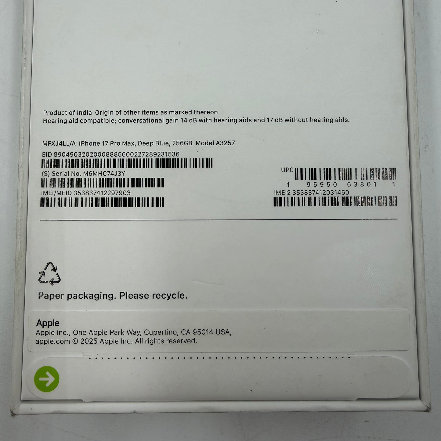 New Unlocked Apple iPhone 17 Pro Max 256GB Blue M6MHC74J3Y