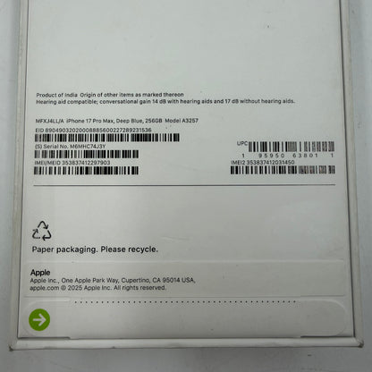 New Unlocked Apple iPhone 17 Pro Max 256GB Blue M6MHC74J3Y