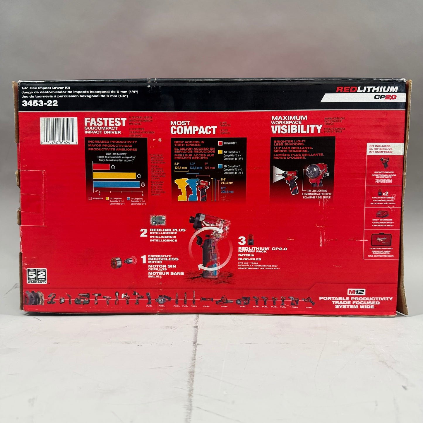 Milwaukee 3453-22 M12 12V 1/4" Hex Impact Driver Kit "New"