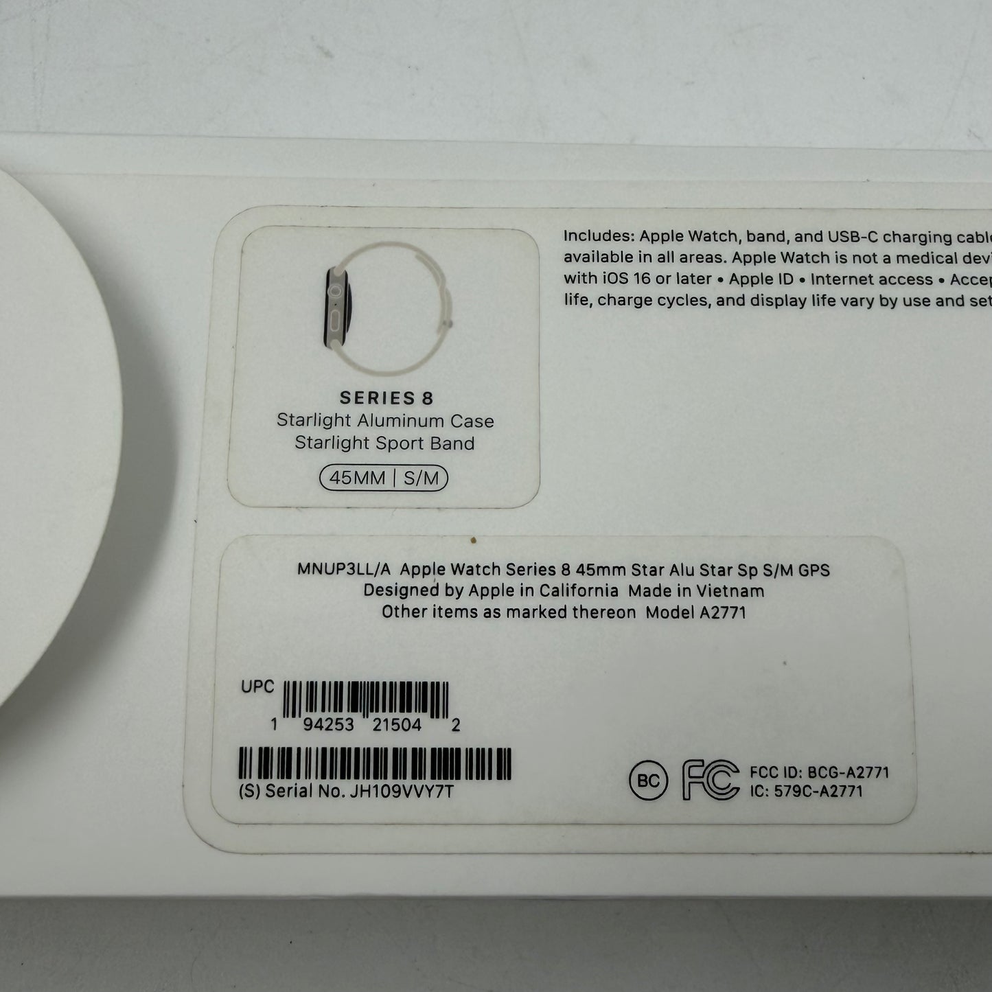 GPS Only Apple Watch Series 8 45MM Starlight Aluminum Sports Band MNUP3LL/A