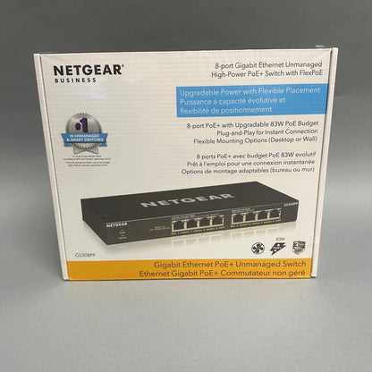 New Netgear Business 8-Port Gigabit Ethernet Unmanaged High Power PoE + Switch GS308PP Claimed