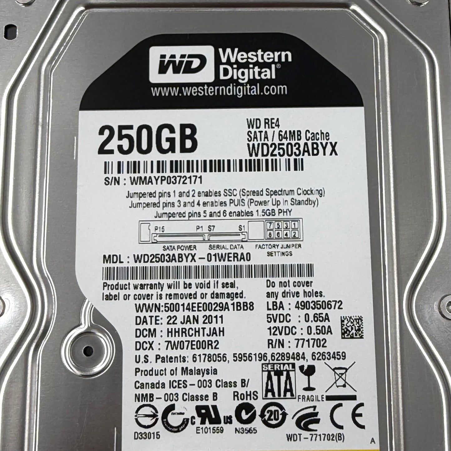 Western Digital 3.5" RE4 250GB SATA HDD WD2502ABYS-02B7A0