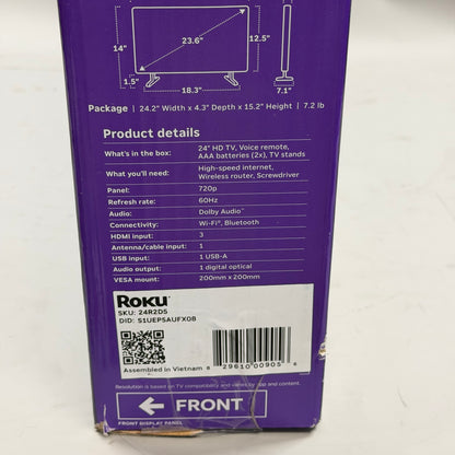 New Roku 24" 24R2D5 720p Smart Roku TV (2024)
