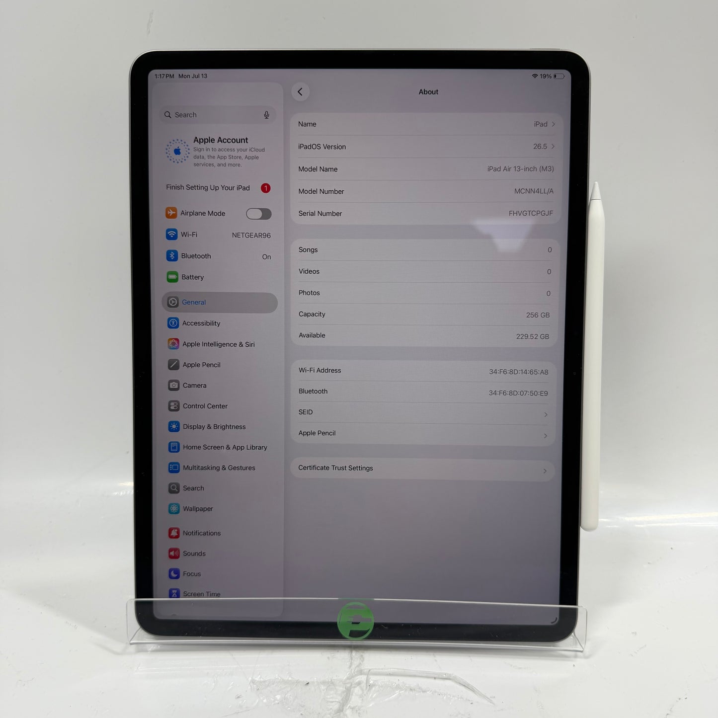 WiFi Only Apple iPad Air 13" M3 256GB Space Gray MCNN4LL/A