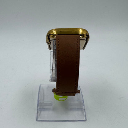 Unlocked Apple Watch Series 10 46MM Gold Titanium Brown Leather Band MWYX3LW/A