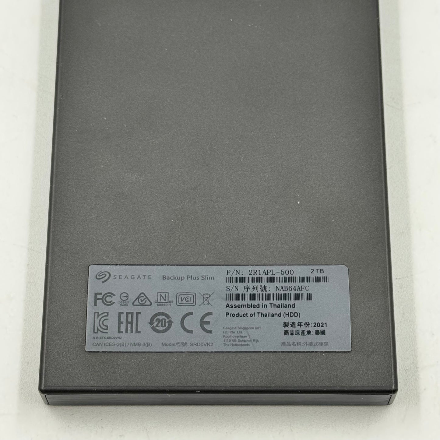 Seagate Portable Backup Plus Slim 2TB USB-B to USB-A HDD 2R1APL-500