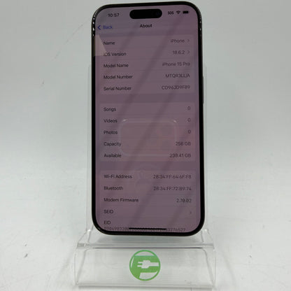 Factory Unlocked Apple iPhone 15 Pro 256GB Black Titanium MTQR3LL/A