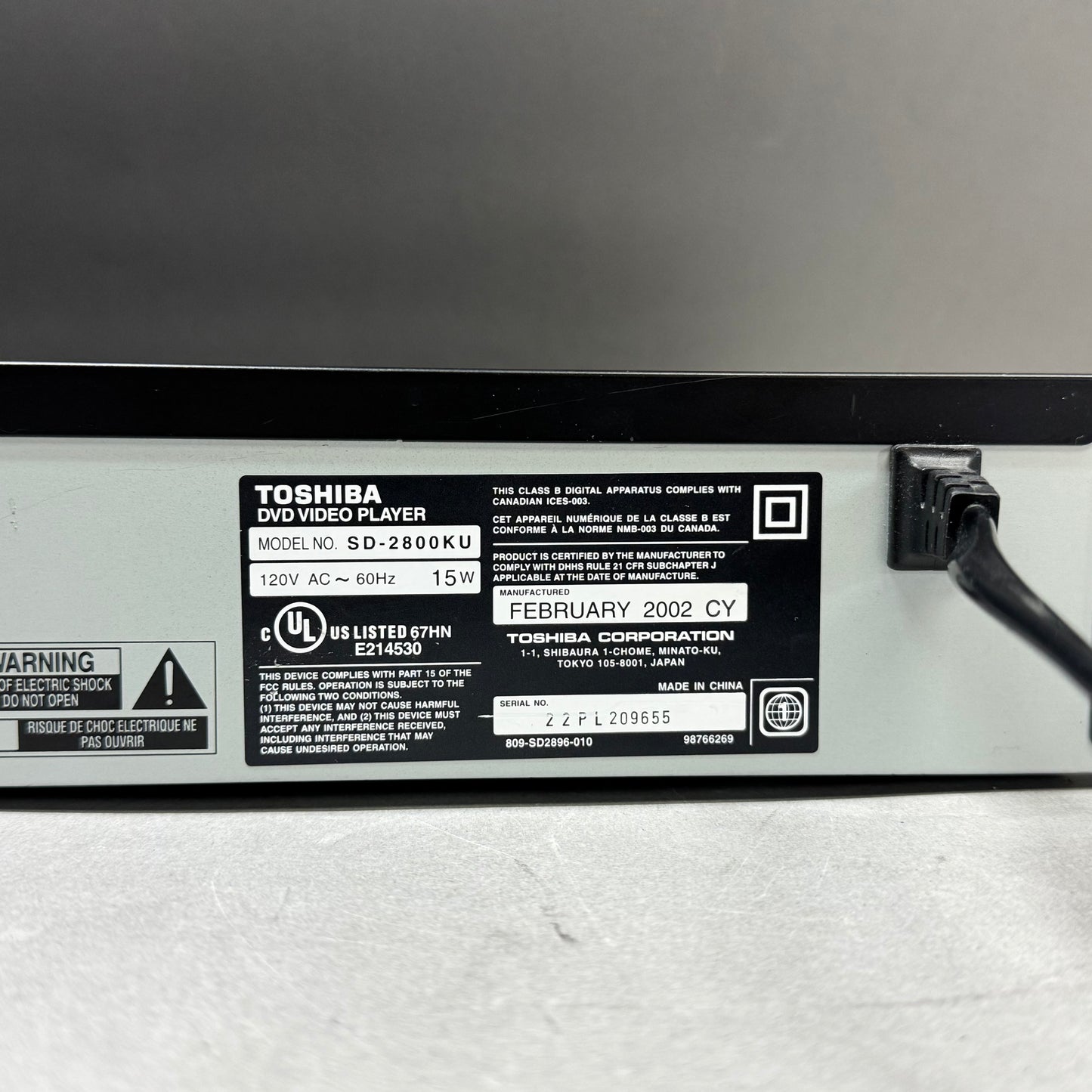 Toshiba SD-2800KU DVD Player