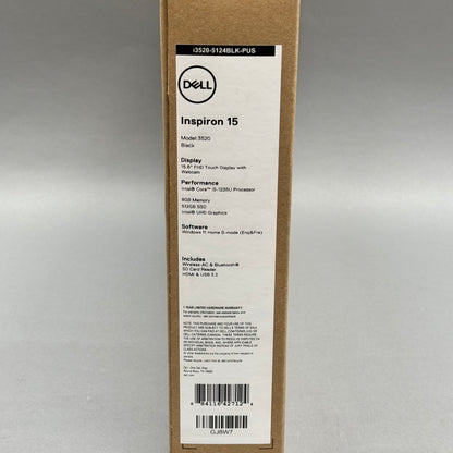 New Dell Inspiron 15 3520 15.6" Intel Core i5-1235U 8GB RAM 512GB SSD Win 11 Home Black