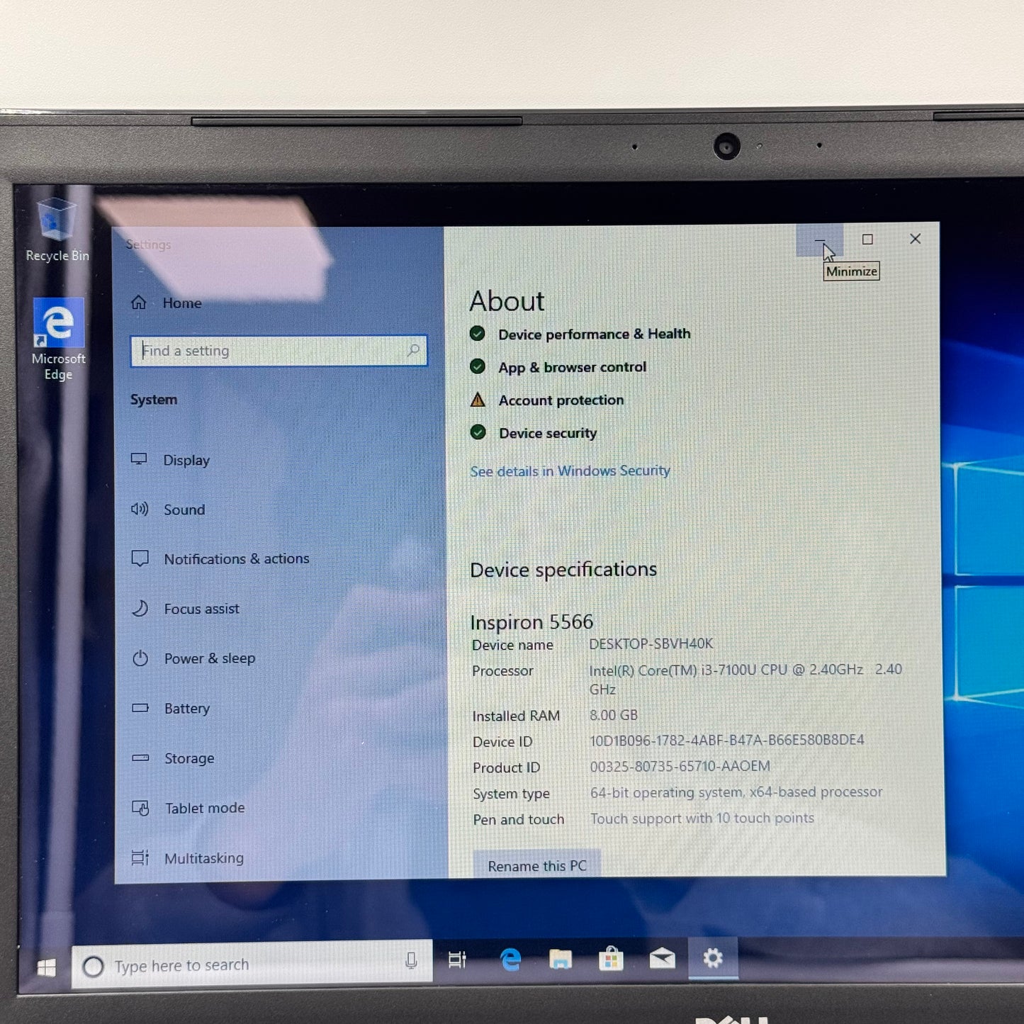 Dell Inspiron 5566 15.6" Laptop Intel Core i3-7100U 2.40GHz 8GB RAM 1TB HDD Win 10 Home