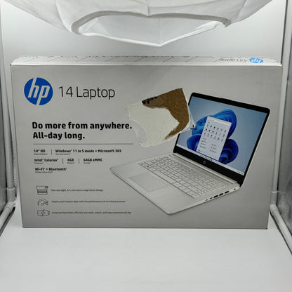 New HP Laptop 14-DQ0052DX 14" Celeron N4120 1.1GHz 4GB RAM 64GB eMMC