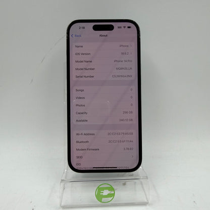 Factory Unlocked Apple iPhone 14 Pro 256GB Space Black MQ0N3LL/A