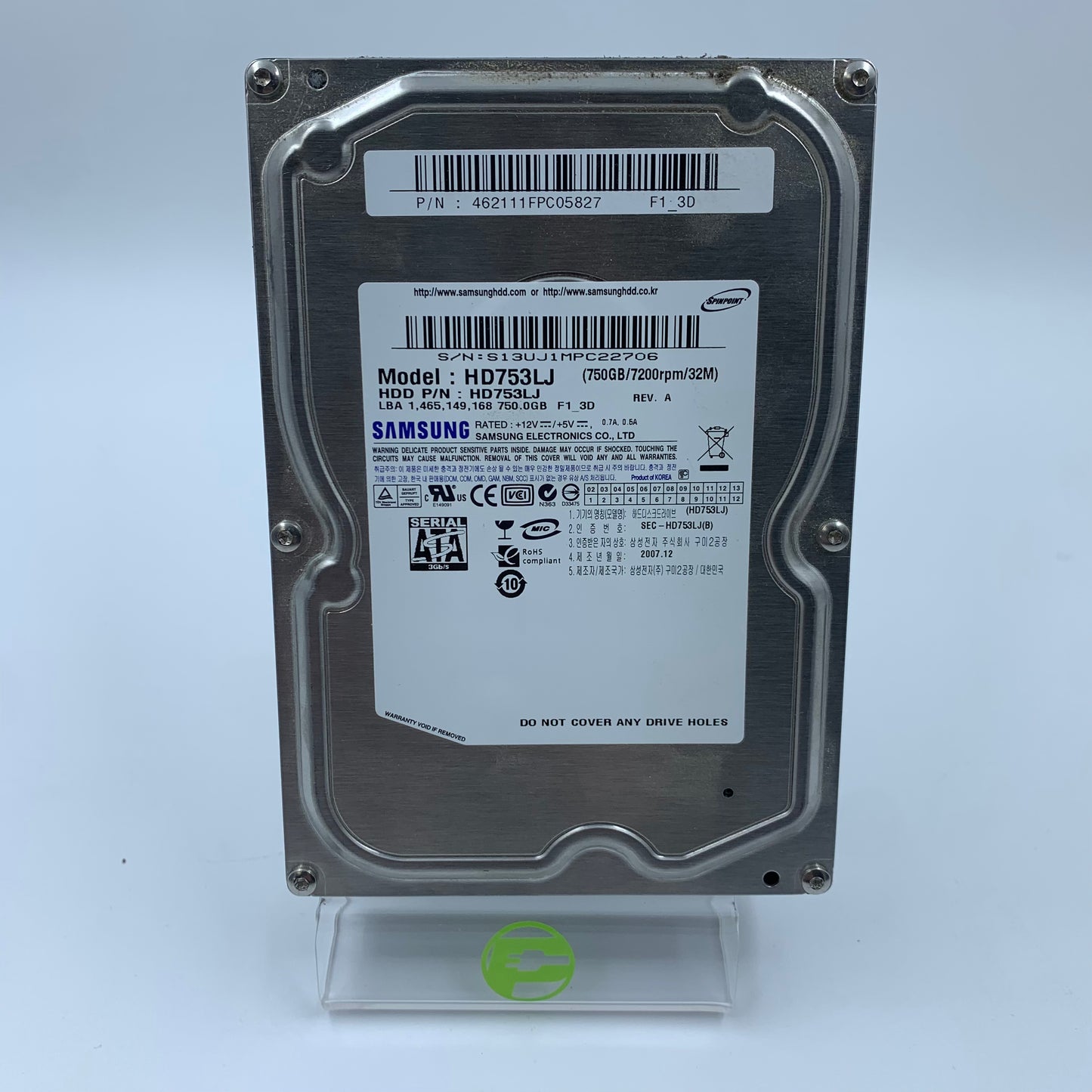 Samsung 3.5" HDD Hard Drive 750GB SATA HDD HD753LJ