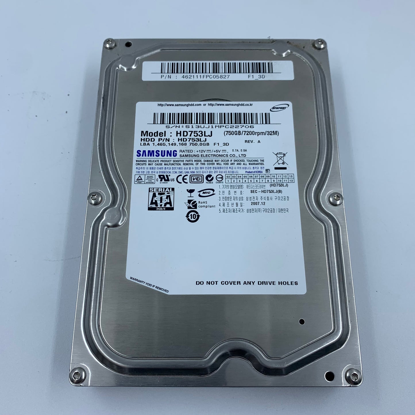 Samsung 3.5" HDD Hard Drive 750GB SATA HDD HD753LJ