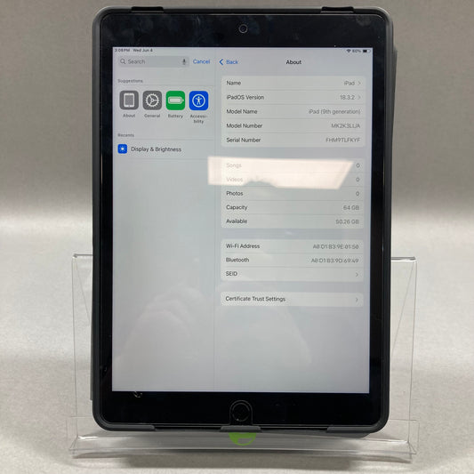 WiFi Only Apple iPad 9th Gen 16GB SPACE GRAY MK2K3LL/A