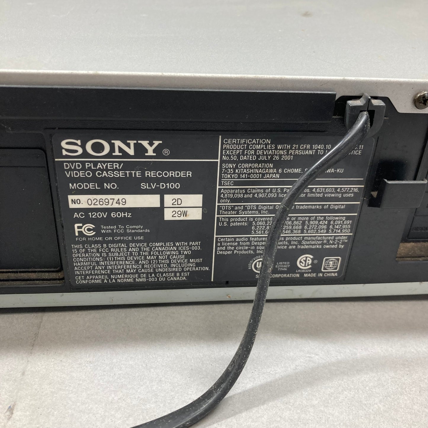 Sony Hi-Fi Stero DVD Player / Video Cassette Recorder SLV-D100