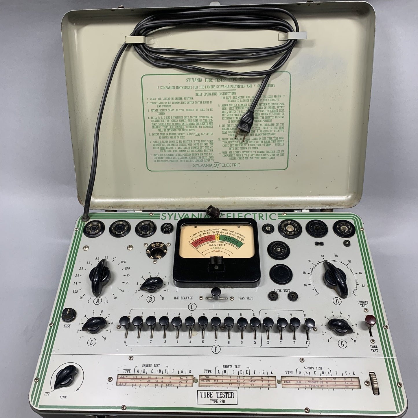 Sylvania Electric Type 220 Gas Tube Tester 220