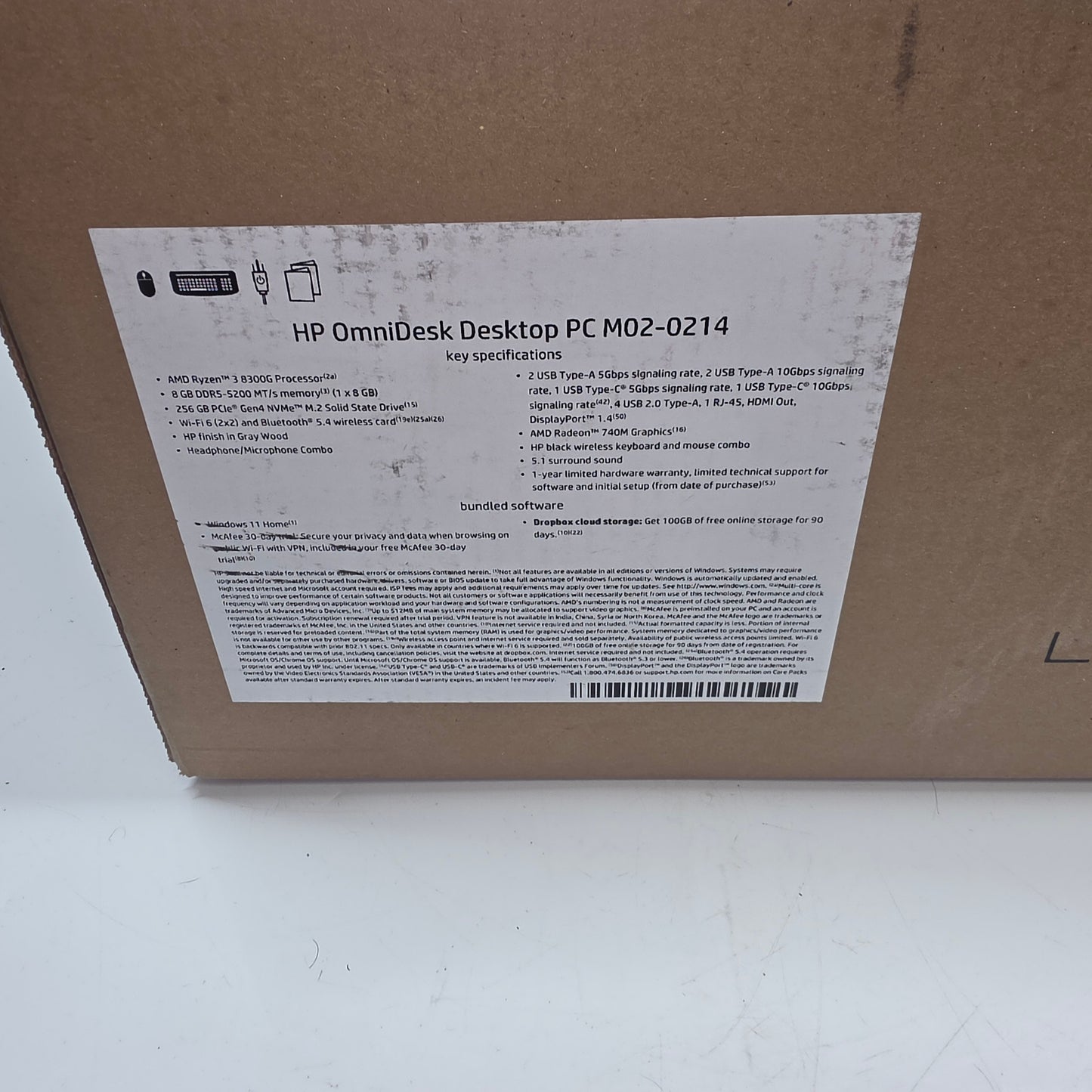 HP Omnidesk Desktop M02 MO2-0214 Ryzen 3 8300G 3.40GHz 8GB RAM 256GB SSD