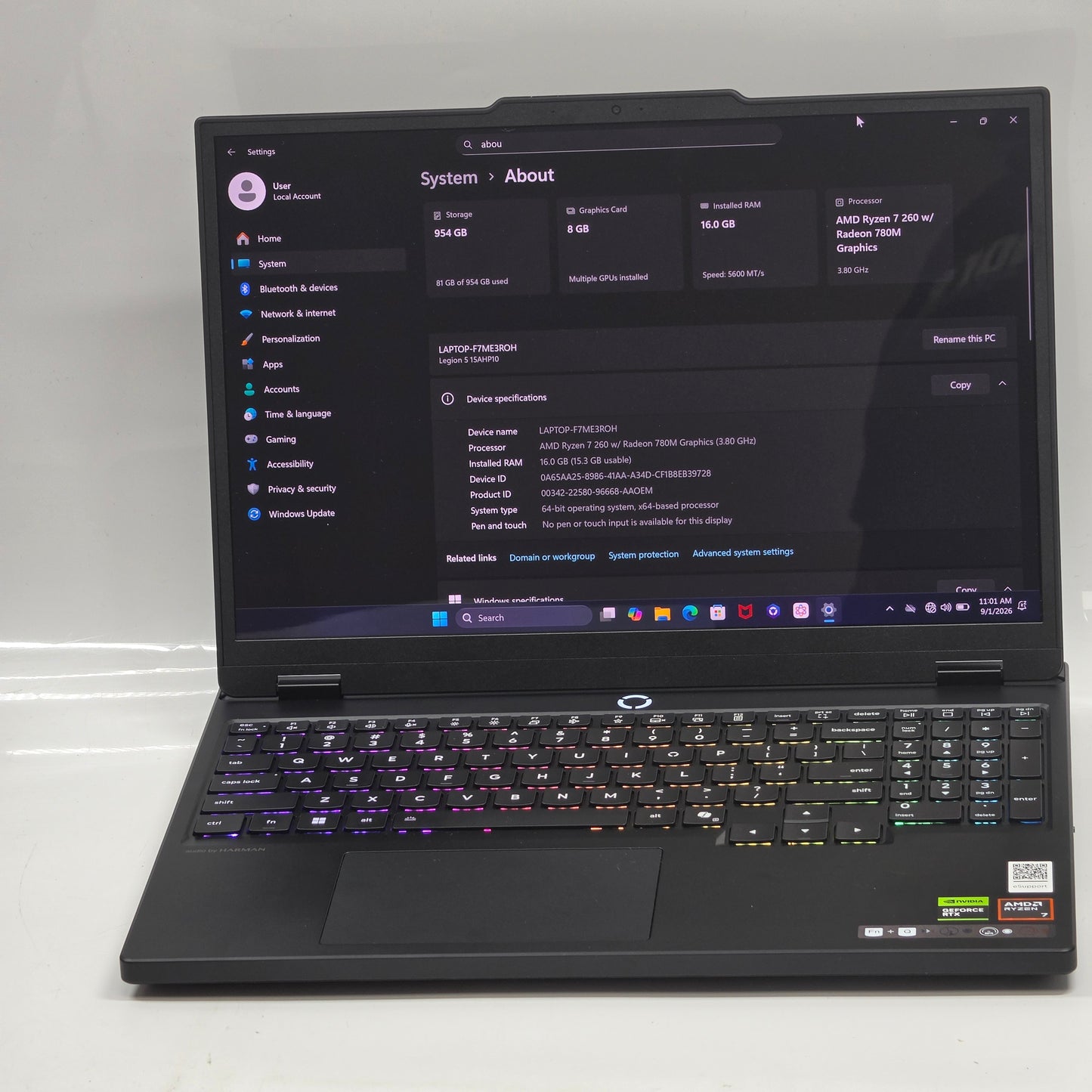 Lenovo Legion 5 Gen 10 AMD Ryzen 7 260 3.8GHz 16GB RAM 1TB SSD GeForce RTX 5060