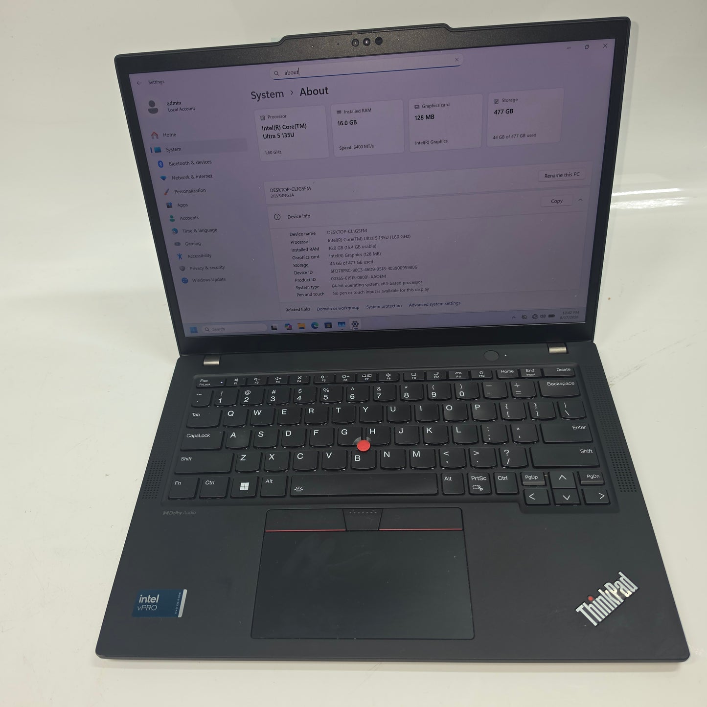Lenovo ThinkPad X13 Gen 5 13.3" Intel Core Ultra 5 135U 1.6GHz 16GB RAM 512GB