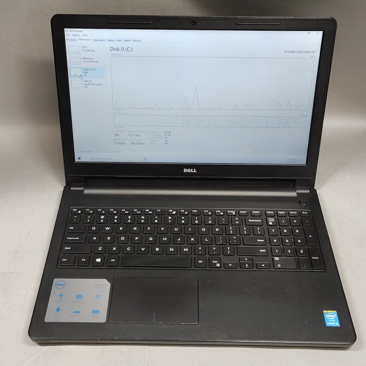 Dell Inspiron 3000 SERIES 14" i5-5200U 2.2GHz 8GB RAM 256GB SSD